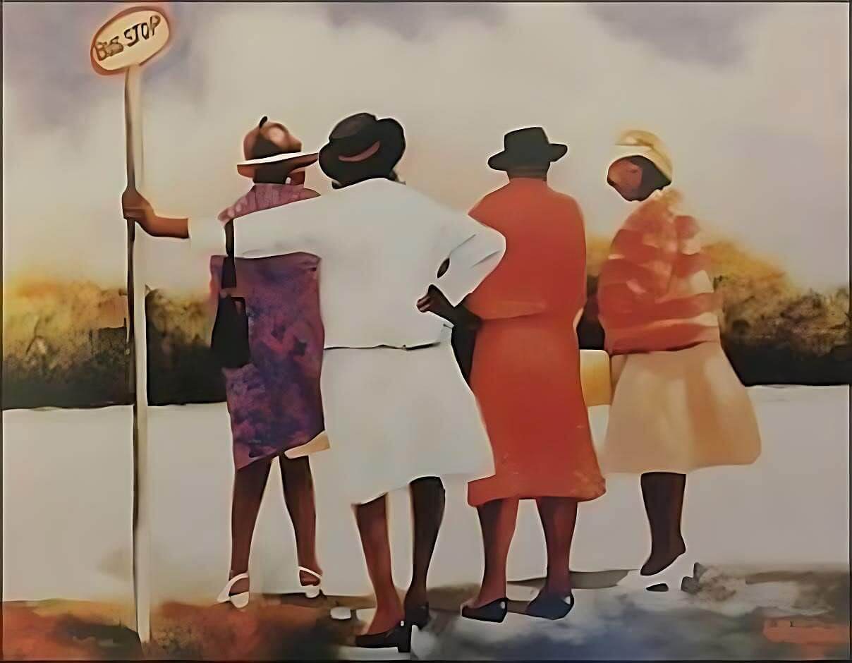 Bus Stop - Black Wall Art by Arthello Beck Jr.  / Black Culture / Black History / African American Art / Black Art / Positive Black Images