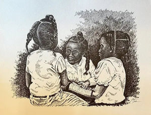 The 3 R's - Reading, Writing and Arithmetic / Black Art / African American Art / Lithograph / Black and White Print / Unframed