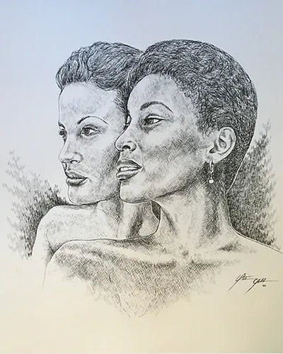 Sisters II / Black Art / African American Art / Lithograph / Black and White Print / Unframed / Positive Black Images Fine Art