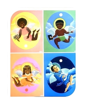 Angels Watching Over Us Christmas Cards / Black Art / African American Art / Religious Greeting Cards / Black Greeting Cards / BlackArtbyPBI